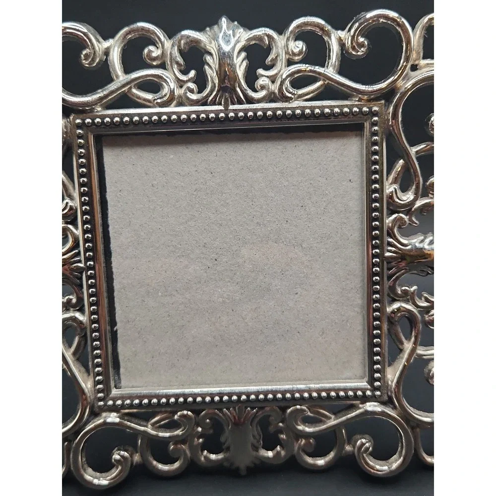 Prinz‎ Ornate Silver Plate 3x3 Picture Frame Square Rococo Openwork Scrollwork